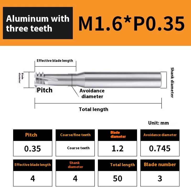 2135-65° aluminum with colorful thread milling cutter lengthened single tooth three-tooth full thread machining center tungsten carbide milling cutter M3M4M5 Shandong Denso Pricision Tools Co.,Ltd.